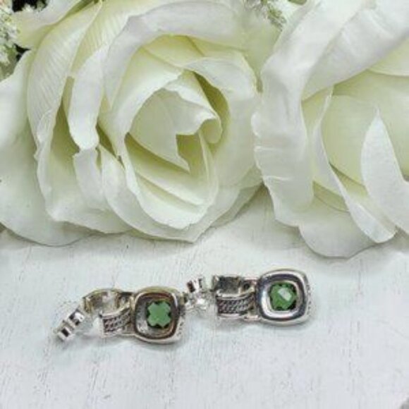 David Yurman Silver Albion 7mm Prasiolite & Diamond Drop Earrings - FCM96 - Picture 3 of 5